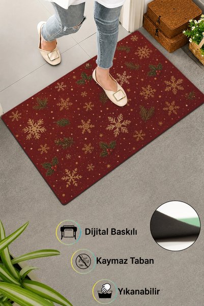 Valerine Life Door Mat 45X70Cm Outdoor New Year Products Christmas Ornaments Gold Snowflakes