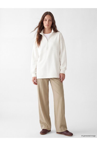 LC Waikiki Seray New Season White Stand Collar Soft Touch Women's Sweatshirt Tunic