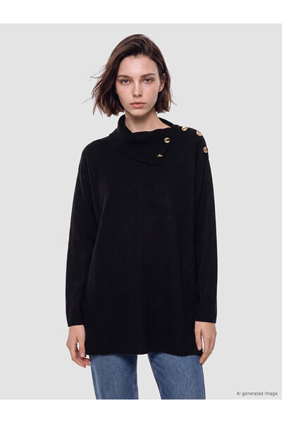 LC Waikiki Lcw Modest Black Turtleneck Women's Knitwear Sweater