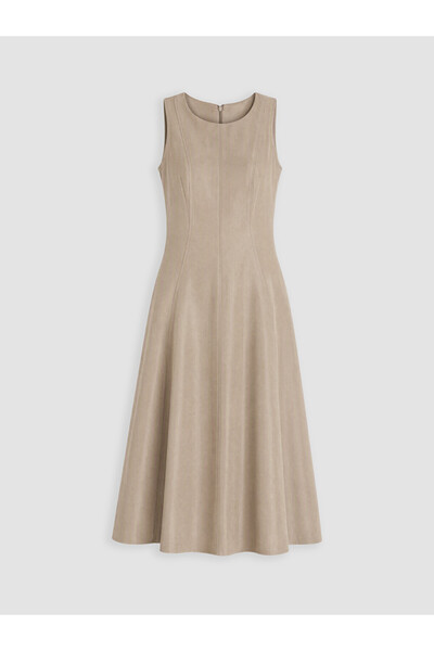 LC Waikiki Lcw Modest Beige A-Line Suede Look Dress