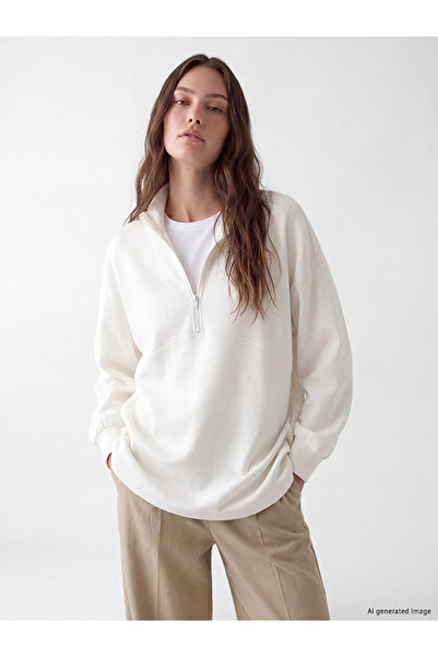 LC Waikiki Lcw Modest White High Neck Soft Touch Women's Sweatshirt Tunic