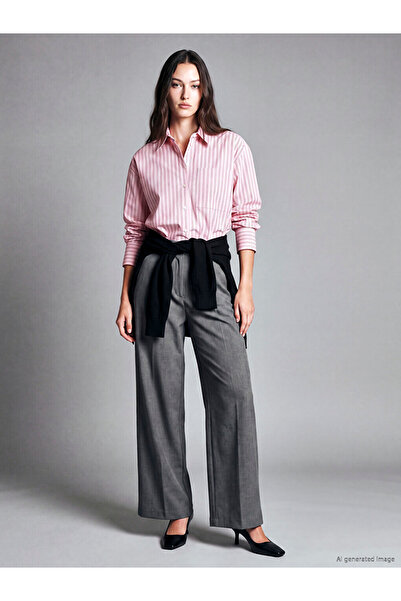 LC Waikiki Lcw Modest Gray Loose Fit Women's Pleated Fabric Trousers