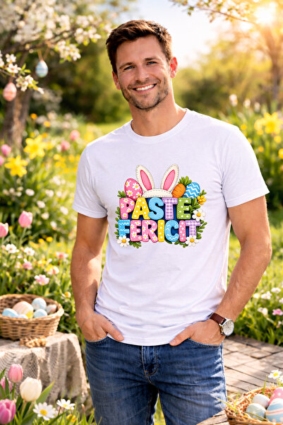 MVRDAR Tricou Paste Fericit Unisex 100% Bumbac - Tricou Easter cu Iepuras Bun...