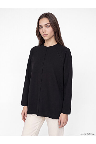 LC Waikiki Lcw Modest Black Soft Touch Oversized Women's Sweatshirt Tunic