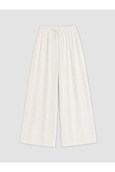 LC Waikiki Lcw modest ecru elastic waist wide leg women's trousers