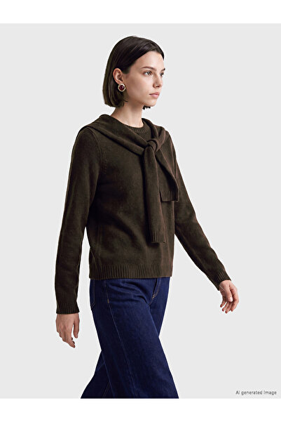 LC Waikiki Lcw Modest Brown Women's Knitwear Sweater with Tie Detail