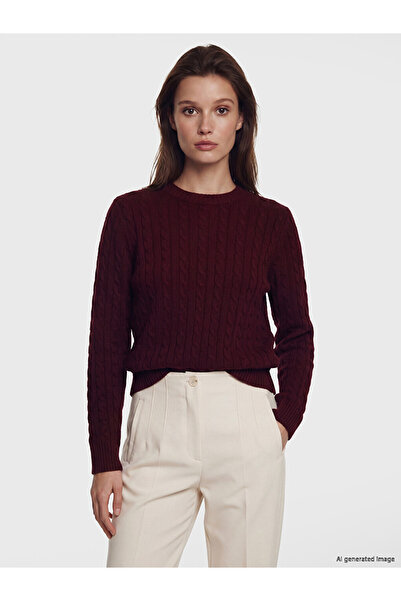 LC Waikiki Lcw Modest Burgundy Hair Braid Patterned Women's Knitwear Sweater