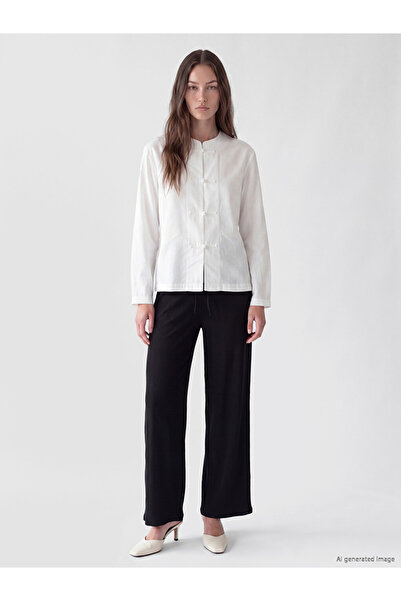 LC Waikiki Lcw Modest Women's Black Elastic Waist Textured Pants