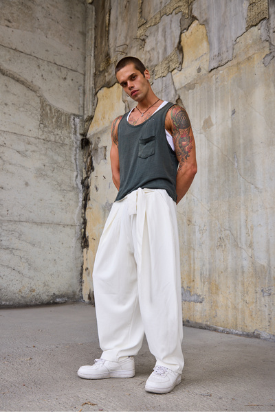 Superbluemexico Men's Belted Loose Shalwar Trousers