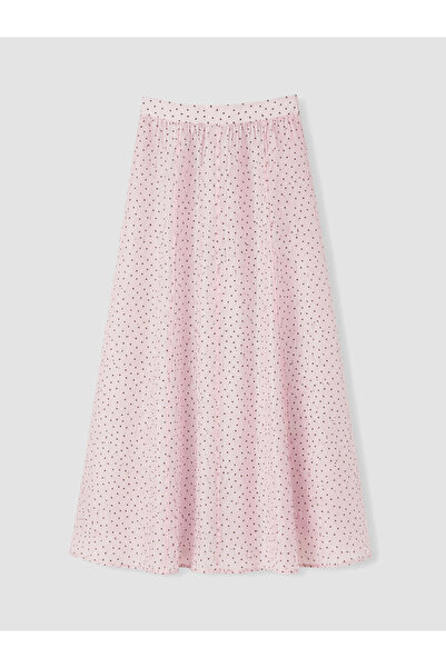 LC Waikiki Lcw Modest Pink Elastic Waist Polka Dot Flared Skirt