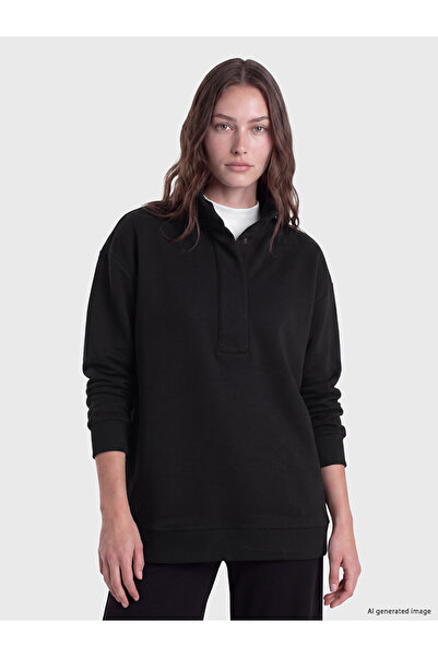 LC Waikiki Lcw Modest Black Soft Touch Oversized Women's Sweatshirt Tunic