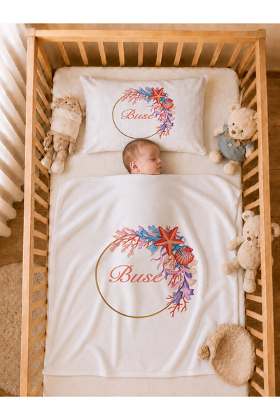 Pia Baby İsme Özel Kız Bebek Battaniye 80x80 cm ve Yastık Kılıfı 35x45 cm %10...
