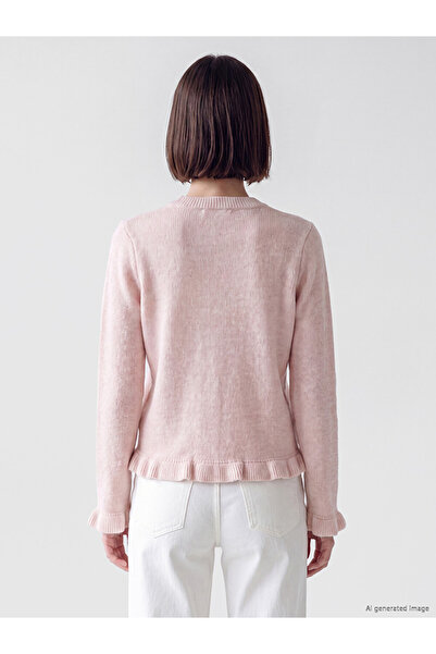 LC Waikiki Lcw Modest Pink Crew Neck Women's Knitwear Cardigan