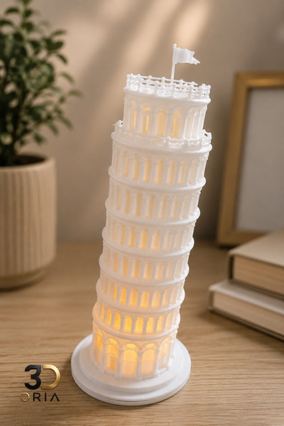 3DOria 3D Baskı Pisa Kulesi Tealight Gece Lambası Dekoratif Masa Lambası İtal...