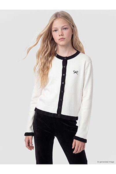 LC Waikiki Embroidered Crew Neck Girls' Knitwear Cardigan
