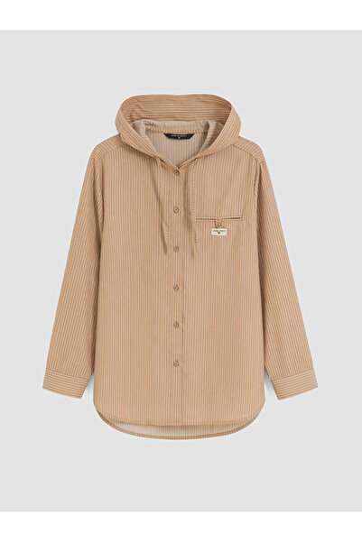LC Waikiki LCW Modest Kapüşonlu Çizgili Kadın Gömlek Tunik