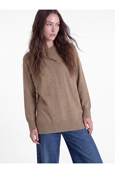 LC Waikiki Lcw Modest Brown Crew Neck Women's Knitwear Tunic