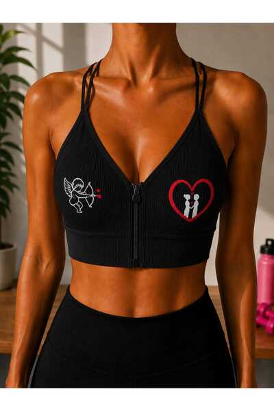 Novera Ribbed Patterned Zippered Sports Bra with Removable Pads