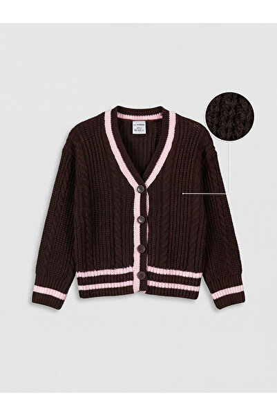 LC Waikiki V-neck striped girl's knit cardigan