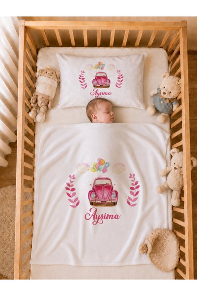 Pia Baby İsme Özel Kız Bebek Battaniye 80x80 cm ve Yastık Kılıfı 35x45 cm %10...