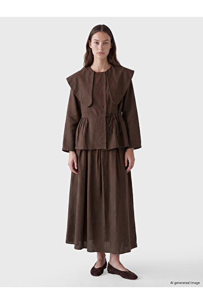 LC Waikiki Lcw Modest Brown Pleated Skirt with Elastic Waist