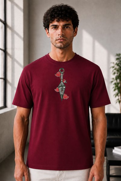 FAUNION Unisex Oversize Naruto Shippuden Kunai Embroidered Anime T-Shirt 100%...