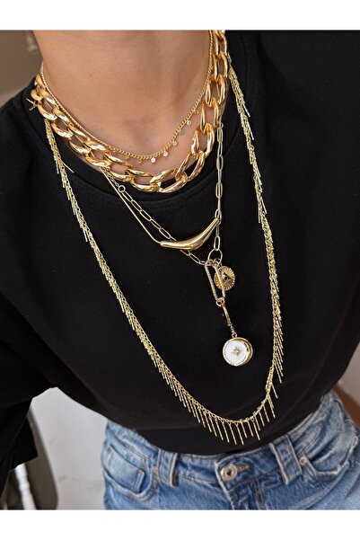 ANKA JEWELLRY Gold Multi-Layered Chain Steel Women's Necklace