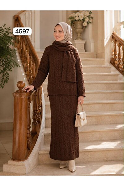 AXXAN Women's 3-Piece Knitwear Set Skirt Sweater Shawl 3 Pieces