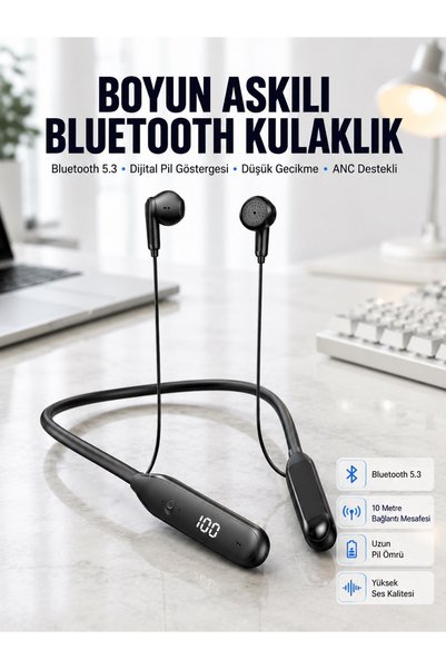 60 Saat Kablolu Boyun Askılı Dijital Göstergeli Bluetooth Kulaklığı Yeni Nesil