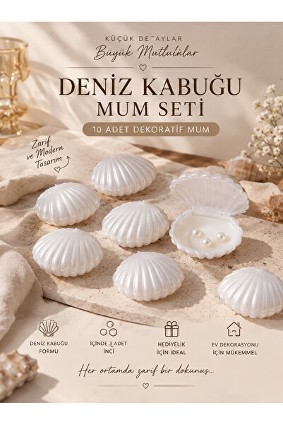 koku bahçesi İncili İstiridye Deniz Kabuğu Mum 10 Adet | Dekoratif Hediyelik ...