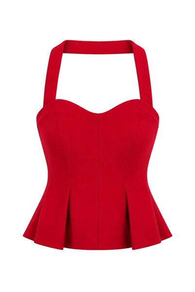 ROYAL'S AURA Pileli Halter Yaka Kalın Askılı Korse Bluz