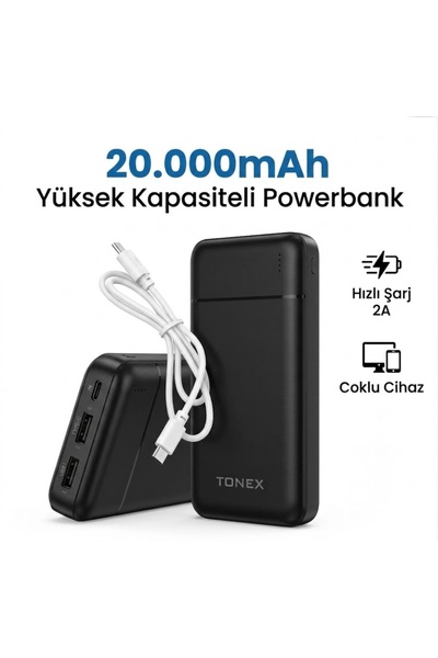 Genel Markalar TONEX 20.000Mah Powerbank 2X USB , 1X Type-C , 1X Micro-Usb