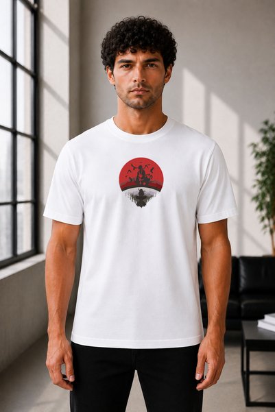 FAUNION Unisex Oversize Naruto Shippuden Uchiha Clan Embroidered Anime T-Shir...
