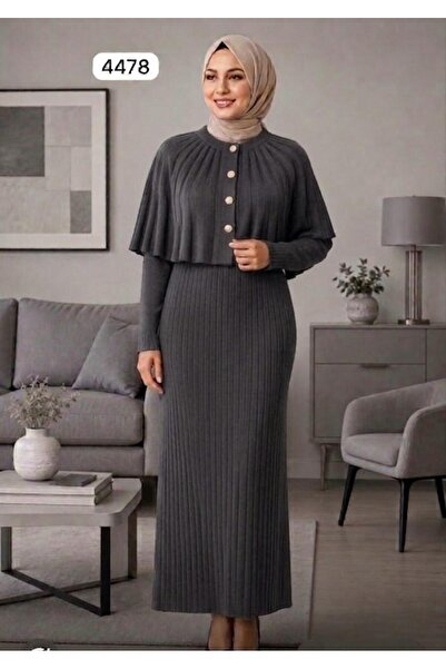 AXXAN Women's Knitwear Dress Set with a Shawl and Buttoned Dress Set