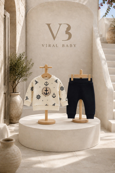 VIRAL BABY %100 Pamuklu Çapa Desenli Fitilli Bebek Alt Üst Takım