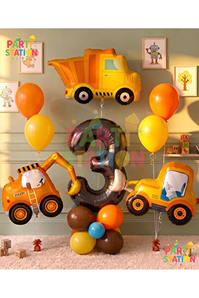 Parti Station Business Machines Construction Balloon Set 3 Years Old - 14 Pie...
