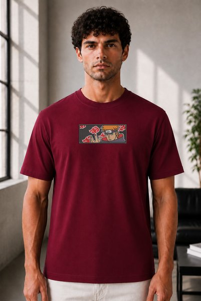 FAUNION Unisex Oversize Naruto Shippuden Akatsuki Cloud Embroidered Anime T-S...