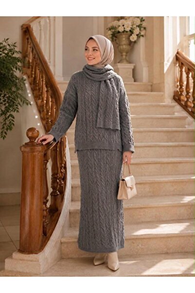 AXXAN Women's 3-Piece Knitwear Set Skirt Sweater Shawl 3 Pieces