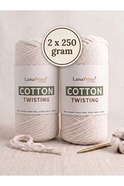Lanaprime (قطعتان) خيط مكرامية قابل للتمزيق 3 مم 250 جرام 100 متر خيط مكرامية...