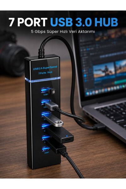Techroid 7 Port USB 3.0 Çoklayıcı Hub 5Gbps Veri Aktarım Adaptörü