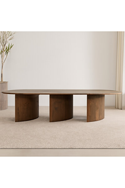 Lilt Dining Table with 10 Brown Chairs