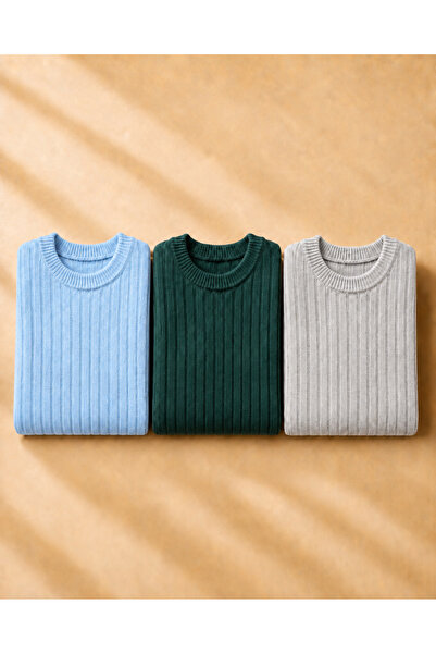 OTAKU 3-Piece Men's Crew Neck Ribbed Casual Knitwear Sweater Set