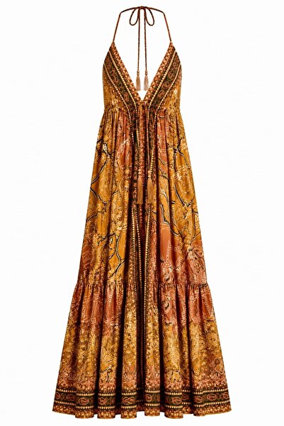 ROYAL'S AURA Marina Gold Yaldız Detaylı Maxi Elbise