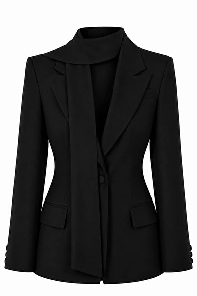 ROYAL'S AURA Fularlı Vatkalı Bel Oturtmalı Premium Blazer Ceket