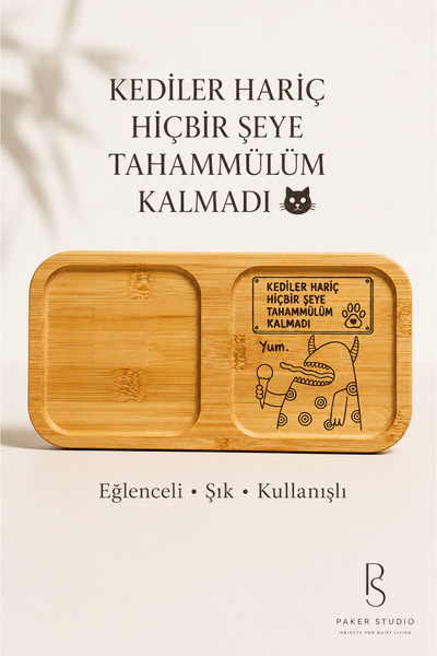 PakerStudio Special for Cat Lovers: 2-Compartment Laser-Engraved Bamboo Coffee Presentation Tray