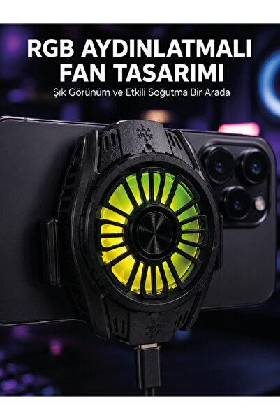 RGB Fan Aydınlatmalı Sessiz Çalışan Telefon Soğutucu