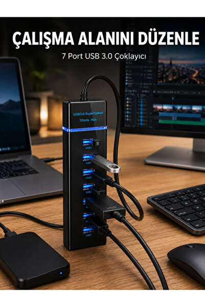 ilyas kayhan 7 Girişli USB 3.0 Hub 5Gbps LED Göstergeli USB Çoğaltıcı