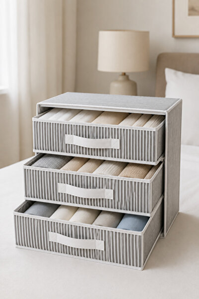 BLUE SİDE 3 Çekmeceli Katlanabilir Dolap İçi Düzenleyici Organizer – Kumaş Çe...