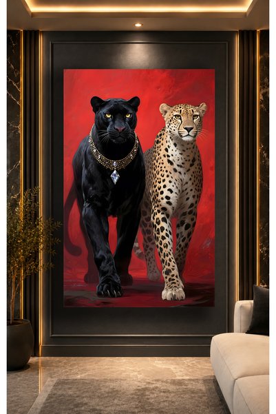 Evnora Home Decor Panter ve Leopar Cam Tablo | Siyah Panter Leopar Dekoratif ...