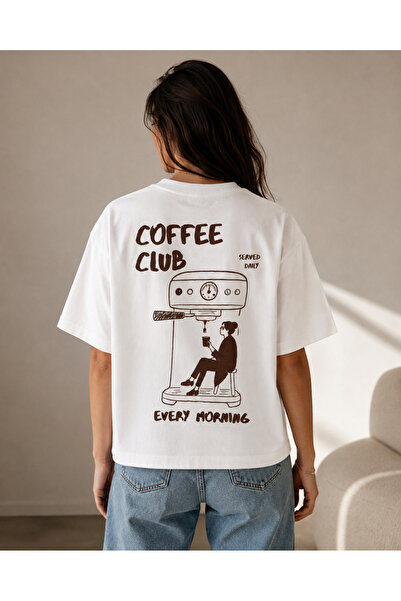 fingerjewerly Coffee Club Double-Sided Printed Oversize T-Shirt Unisex 80% Co...